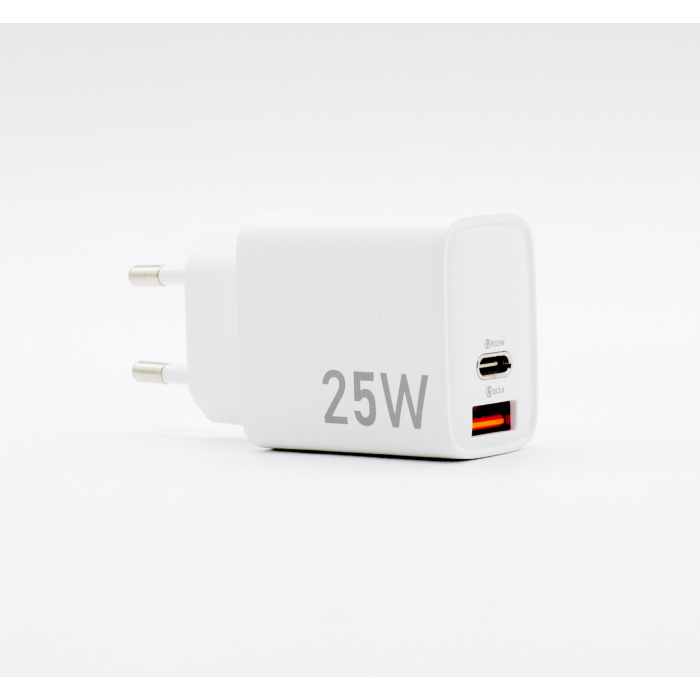 Vægoplader 25W Hvid USB-C og USB-A