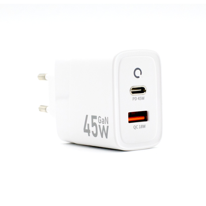Vægoplader 45W Hvid USB-C og USB-A
