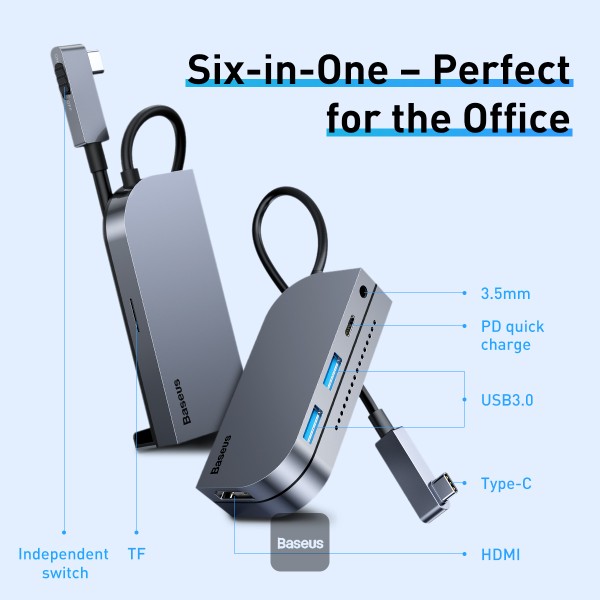 Multifunctional Type-C HUB Converter Space Grey - Baseus Bend Angle No.7